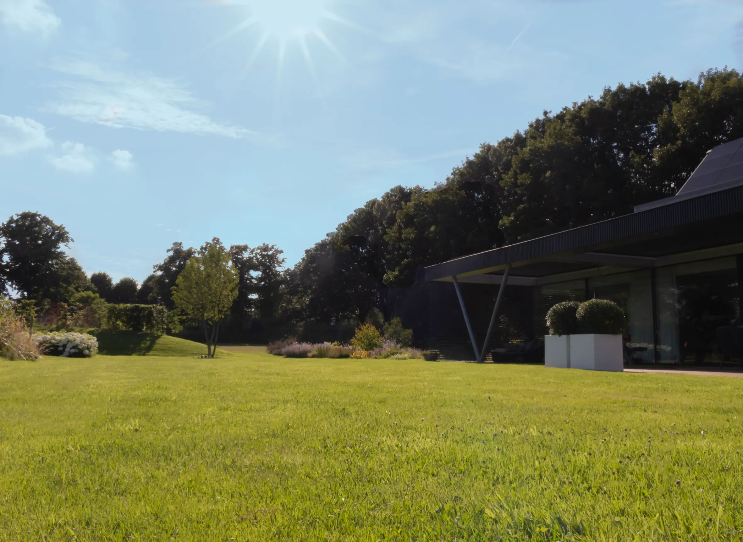 Gazon in een landschapstuin in Groesbeek. Deze tuin in ontworpen door de tuinarchitecten van Uw Tuin Hoveniers en aangelegd door de hoveniers van Uw Tuin Hoveniers uit Malden.