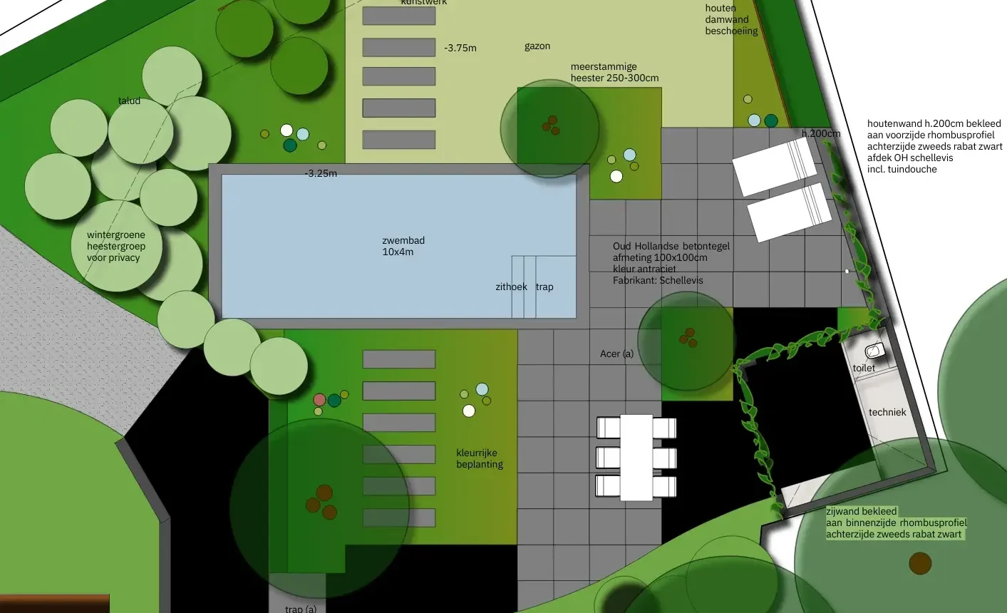 Tuinontwerp van een bostuin met zwembad in Nijmegen. Tuinontwerp en tuinaanleg door Uw Tuin Hoveniers uit Malden.